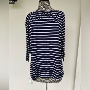 Navy and white stripe blouse by Molly&Isadora size 1X